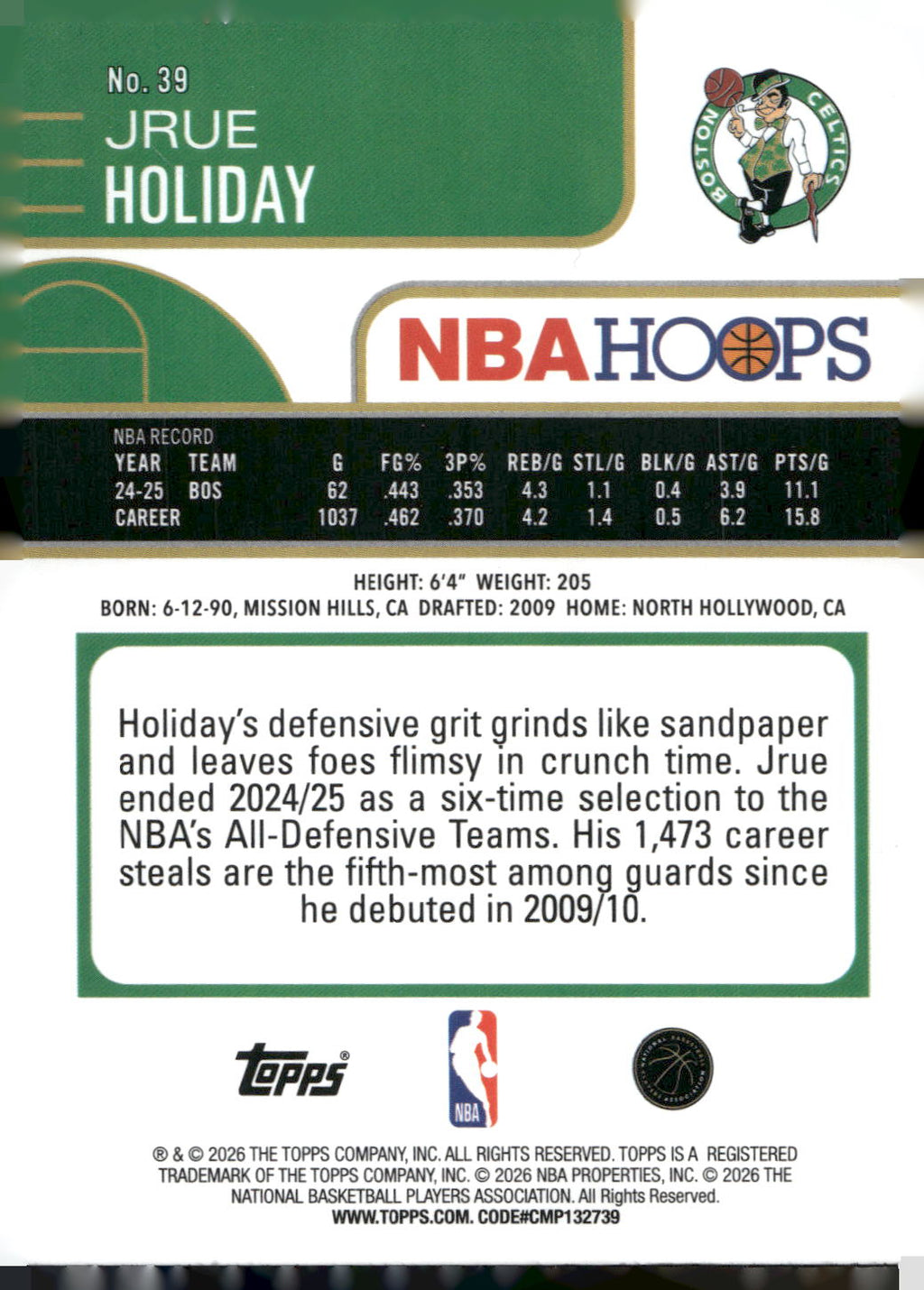 2025-26 Hoops #39 Jrue Holiday Rainbow