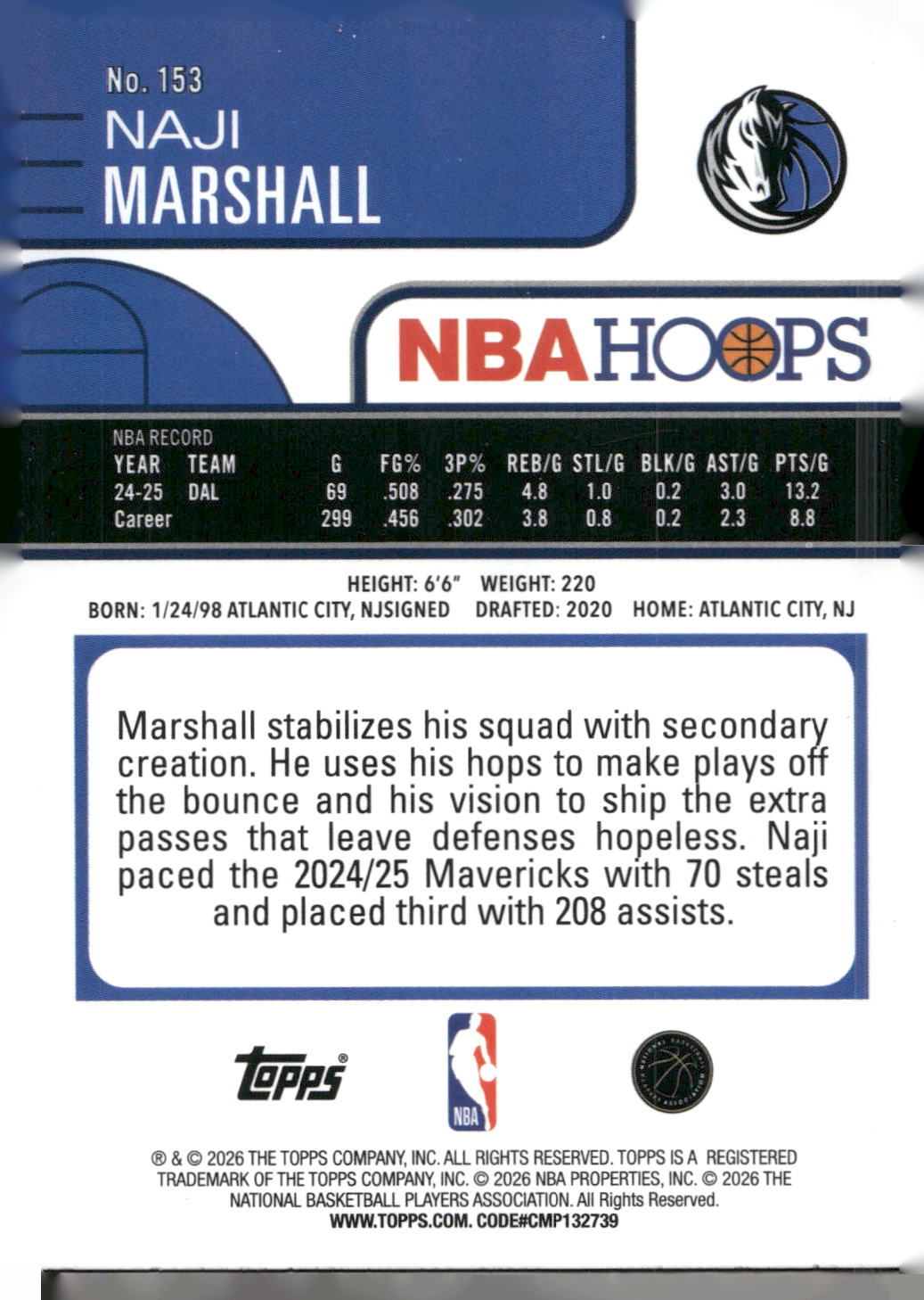 2025-26 Hoops #153 Naji Marshall Rainbow