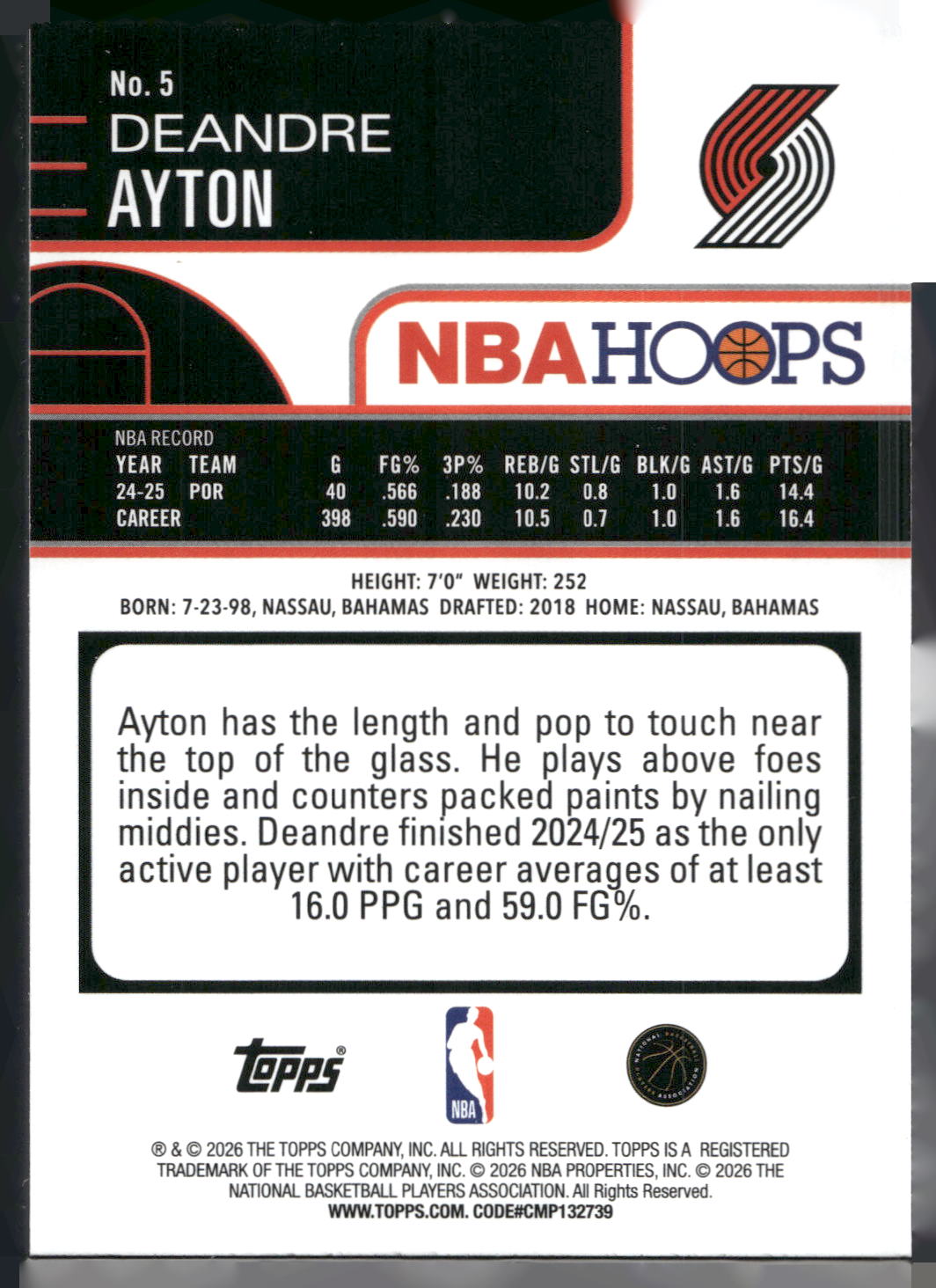 2025-26 Hoops #5 Deandre Ayton Rainbow
