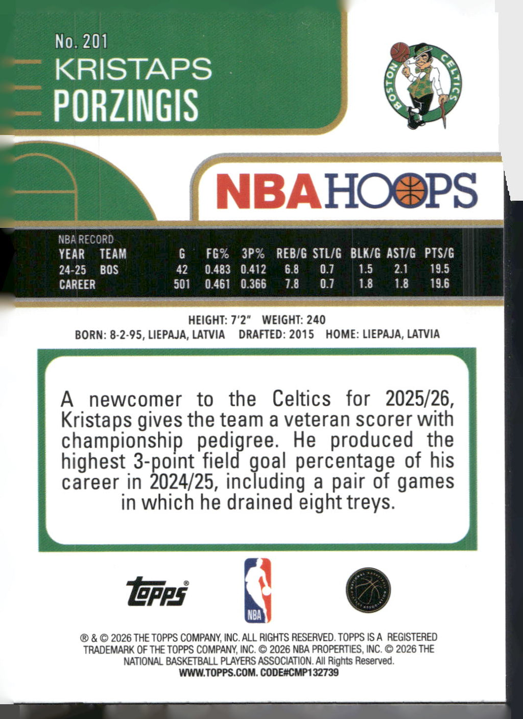 2025-26 Hoops #201 Kristaps Porzingis Rainbow