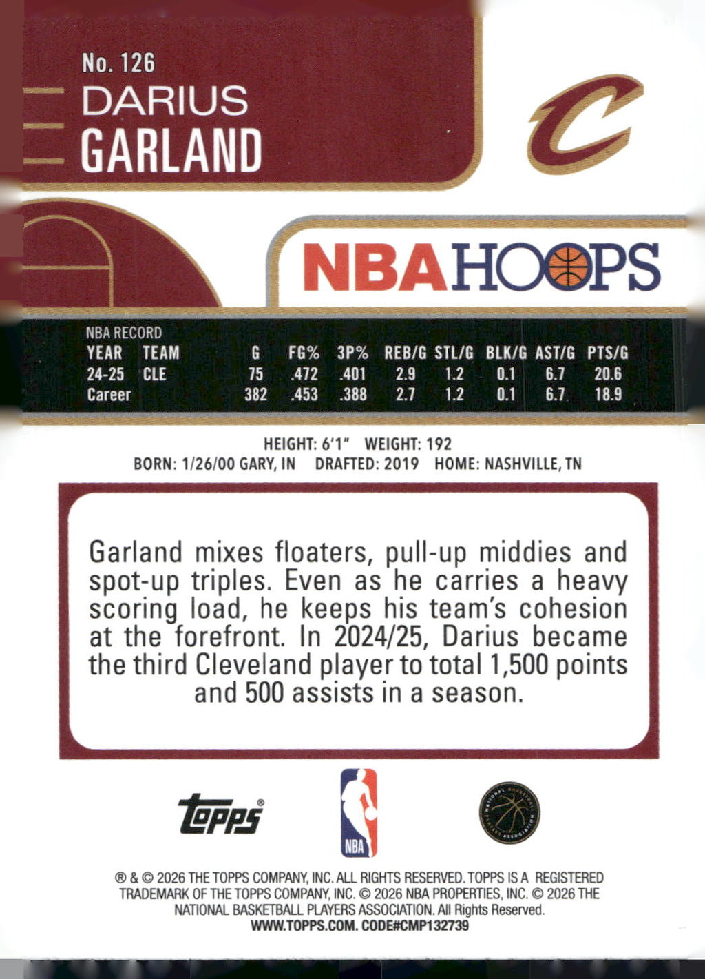 2025-26 Hoops #126 Darius Garland Rainbow