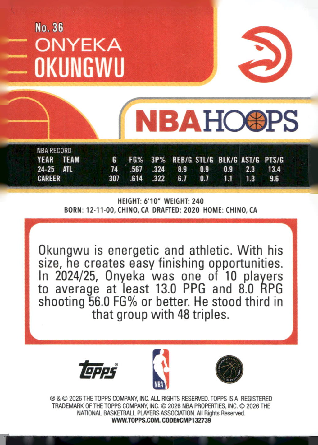 2025-26 Hoops #36 Onyeka Okongwu Rainbow