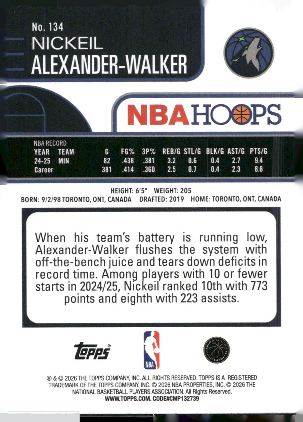 2025-26 Hoops #134 Nickeil Alexander-Walker Rainbow
