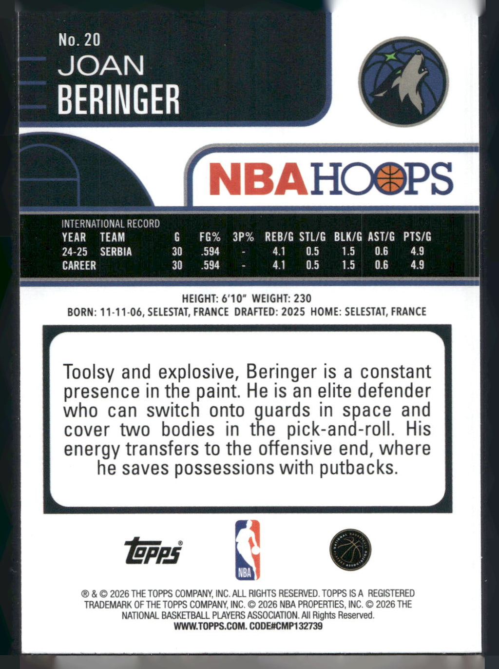 2025-26 Hoops #20 Joan Beringer Rainbow