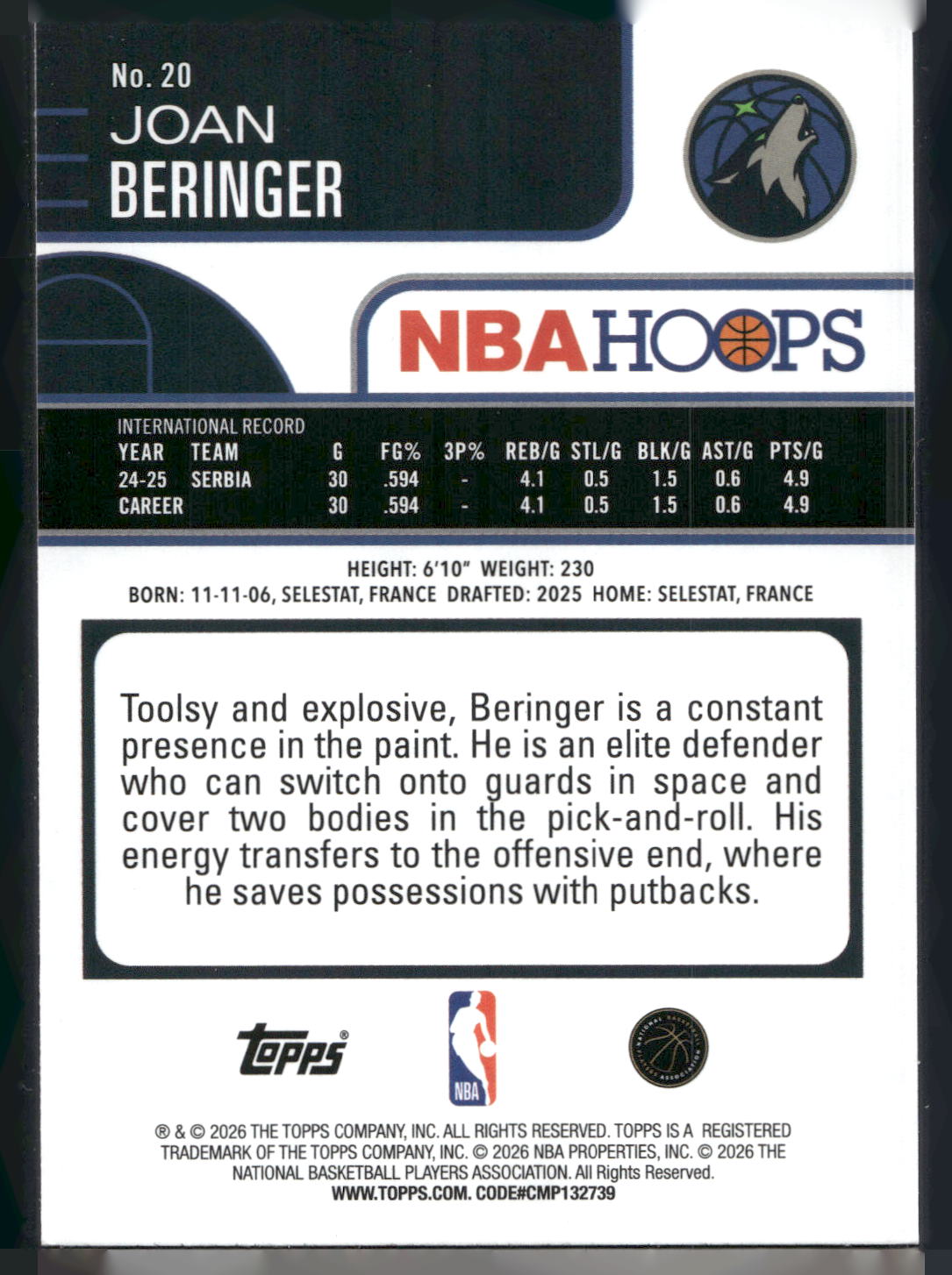 2025-26 Hoops #20 Joan Beringer Rainbow
