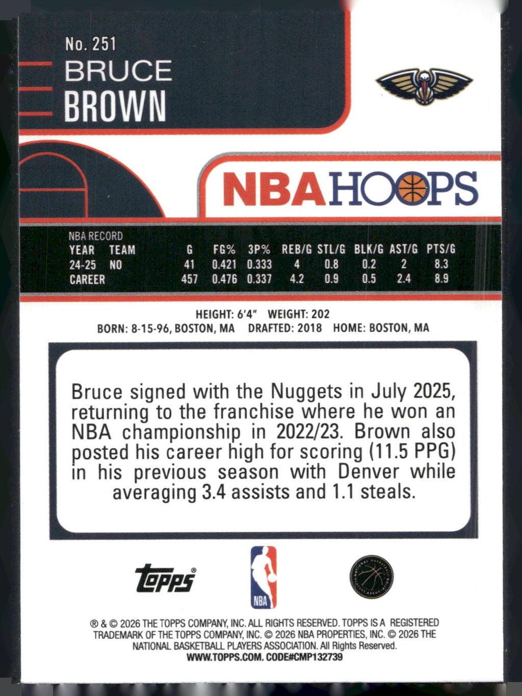 2025-26 Hoops #251 Bruce Brown Rainbow