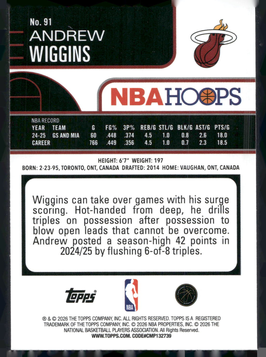 2025-26 Hoops #91 Andrew Wiggins Rainbow