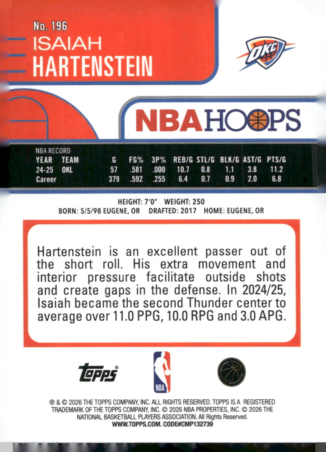 2025-26 Hoops #196 Isaiah Hartenstein Rainbow