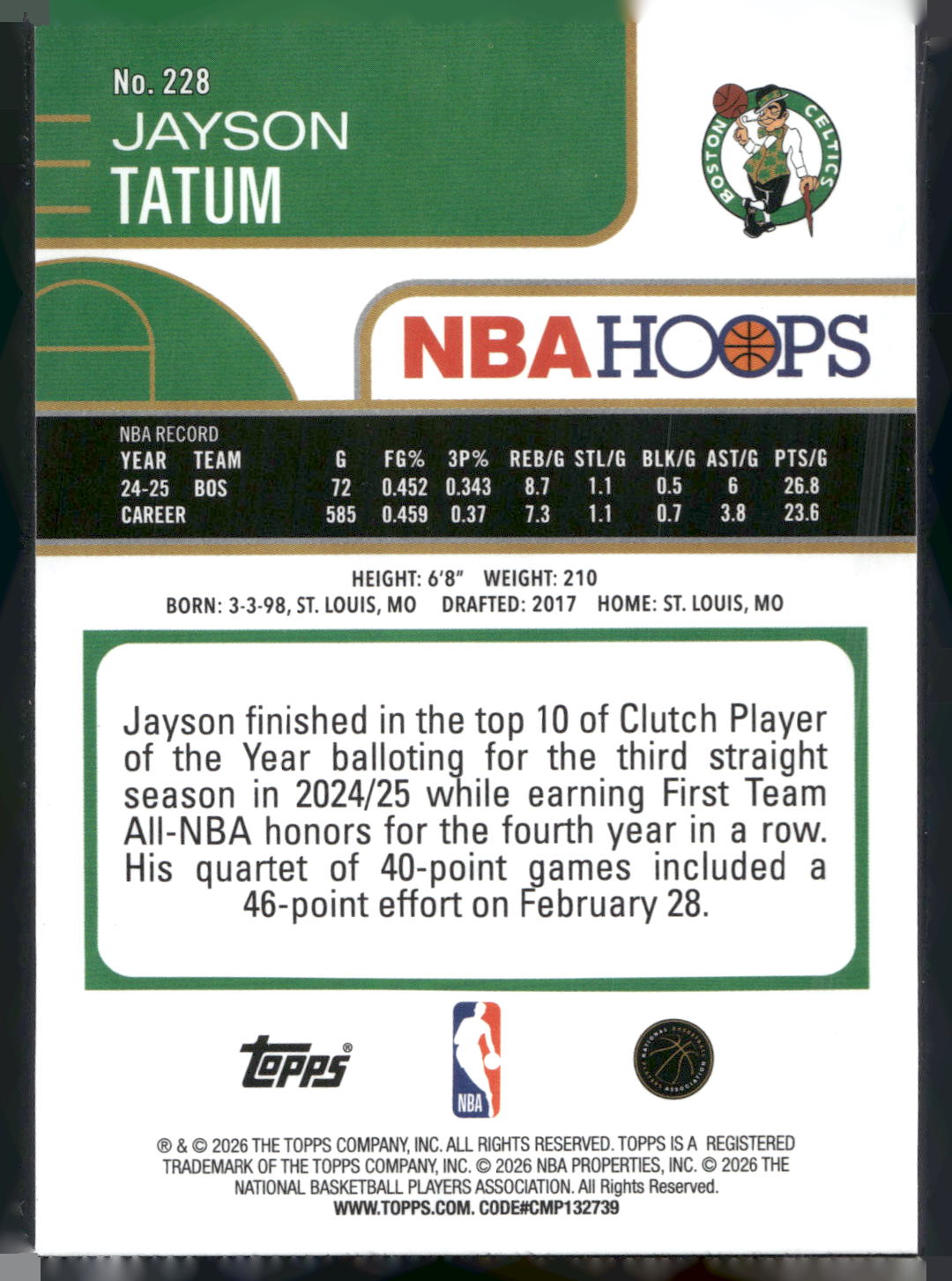 2025-26 Hoops #228 Jayson Tatum Rainbow