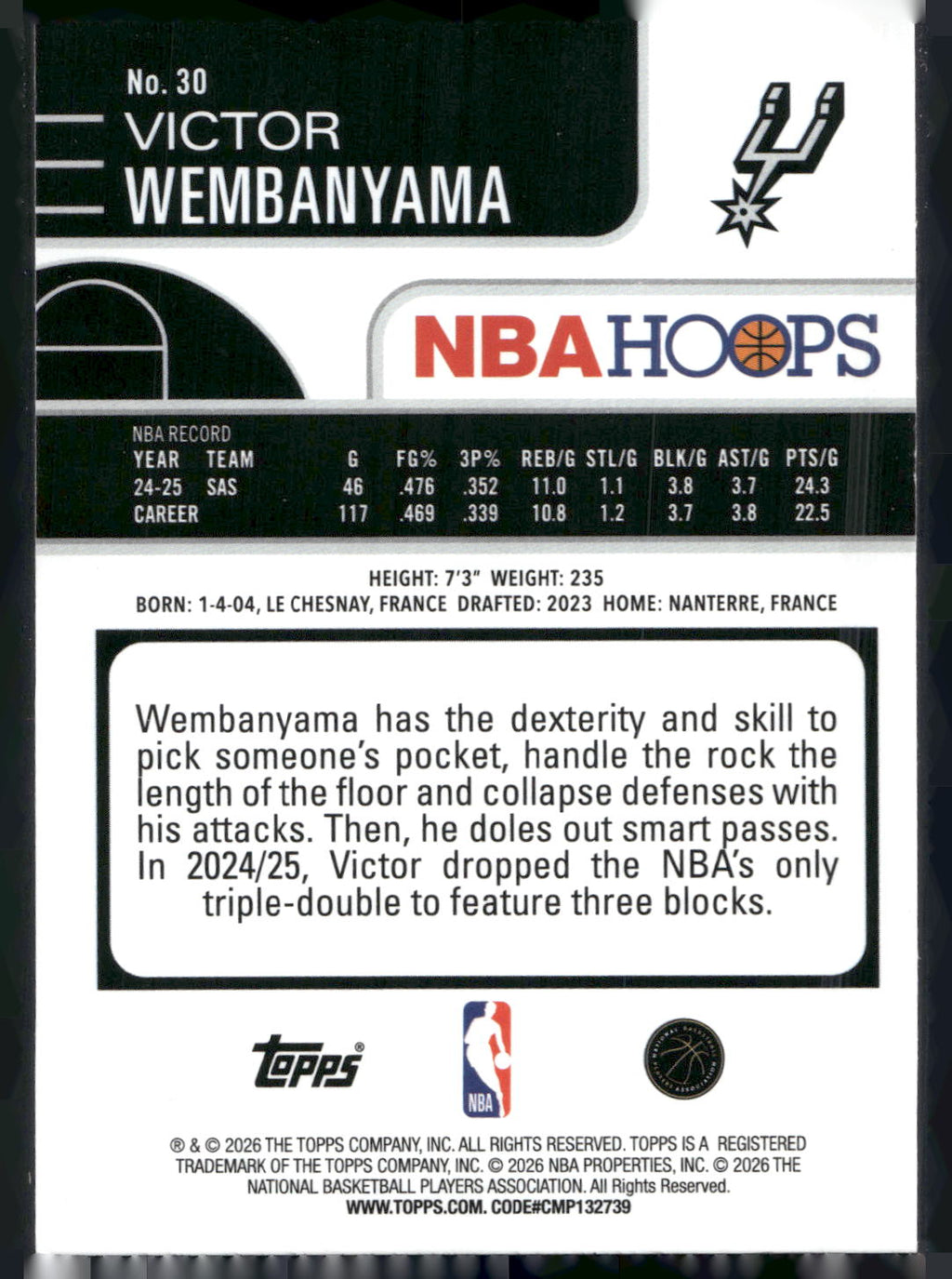 2025-26 Hoops #30 Victor Wembanyama Rainbow
