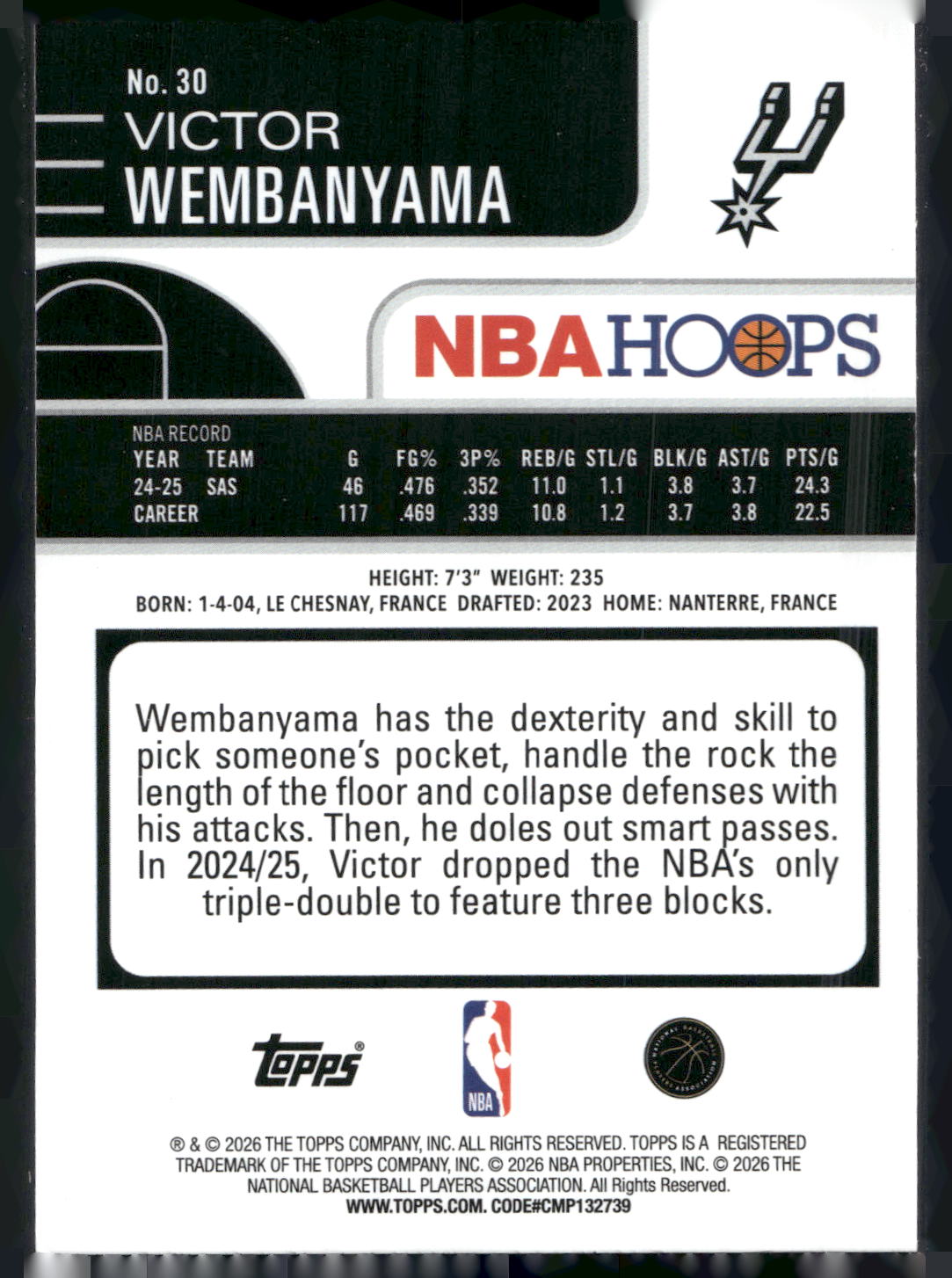 2025-26 Hoops #30 Victor Wembanyama Rainbow