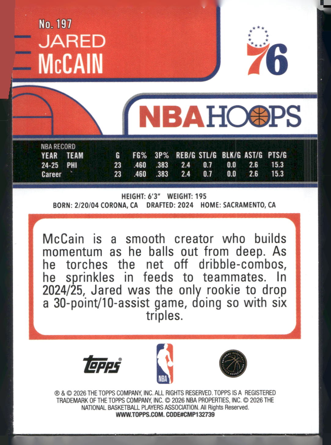 2025-26 Hoops #197 Jared McCain Rainbow