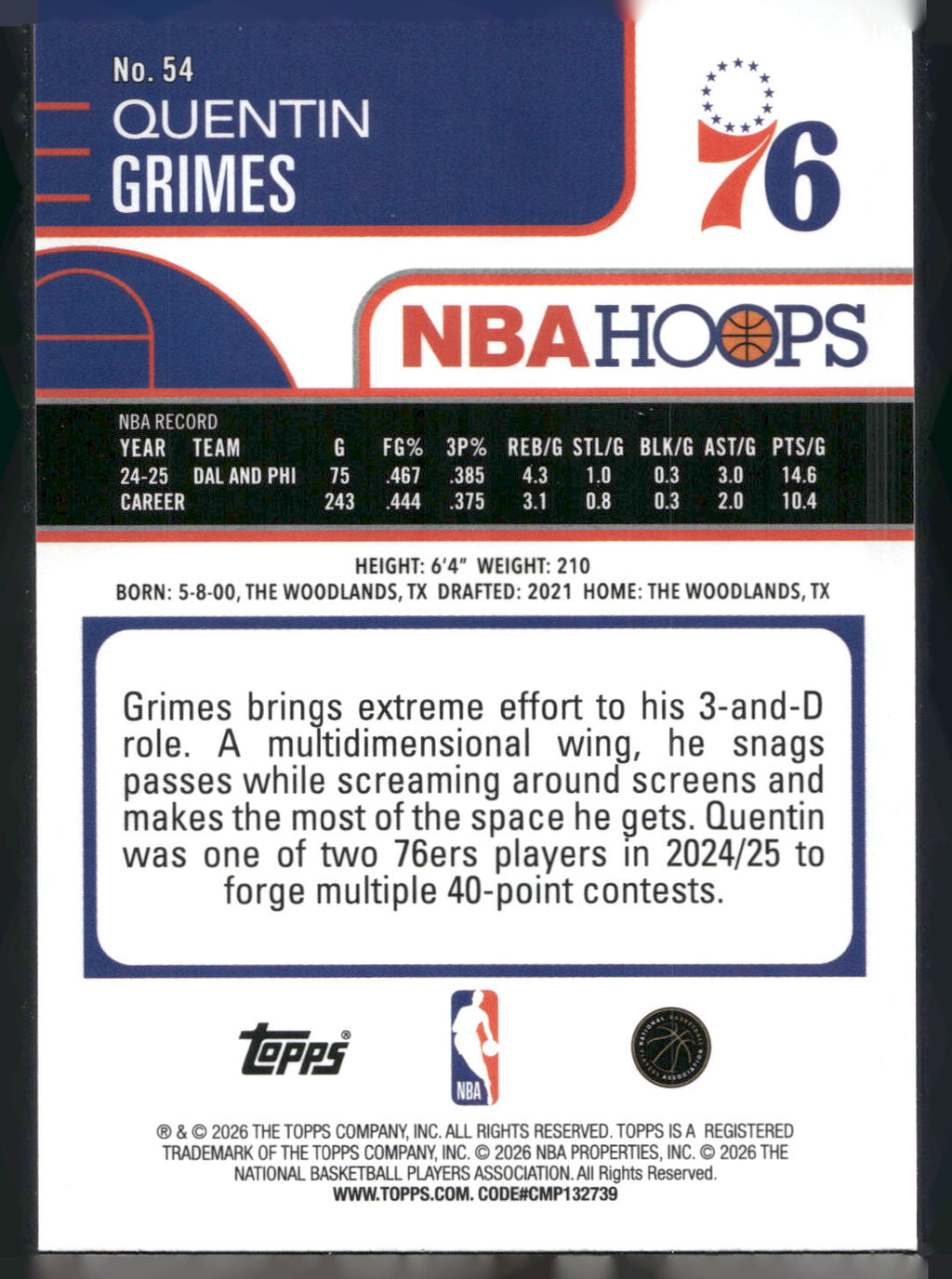 2025-26 Hoops #54 Quentin Grimes Rainbow
