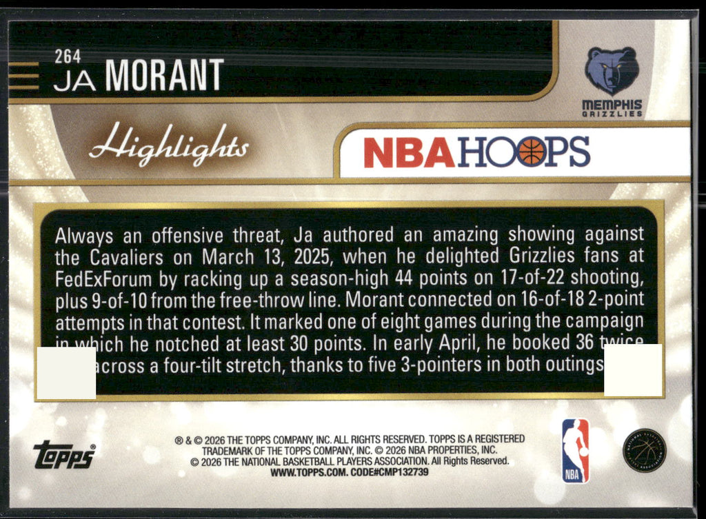 2025-26 Hoops #264 Ja Morant Rainbow