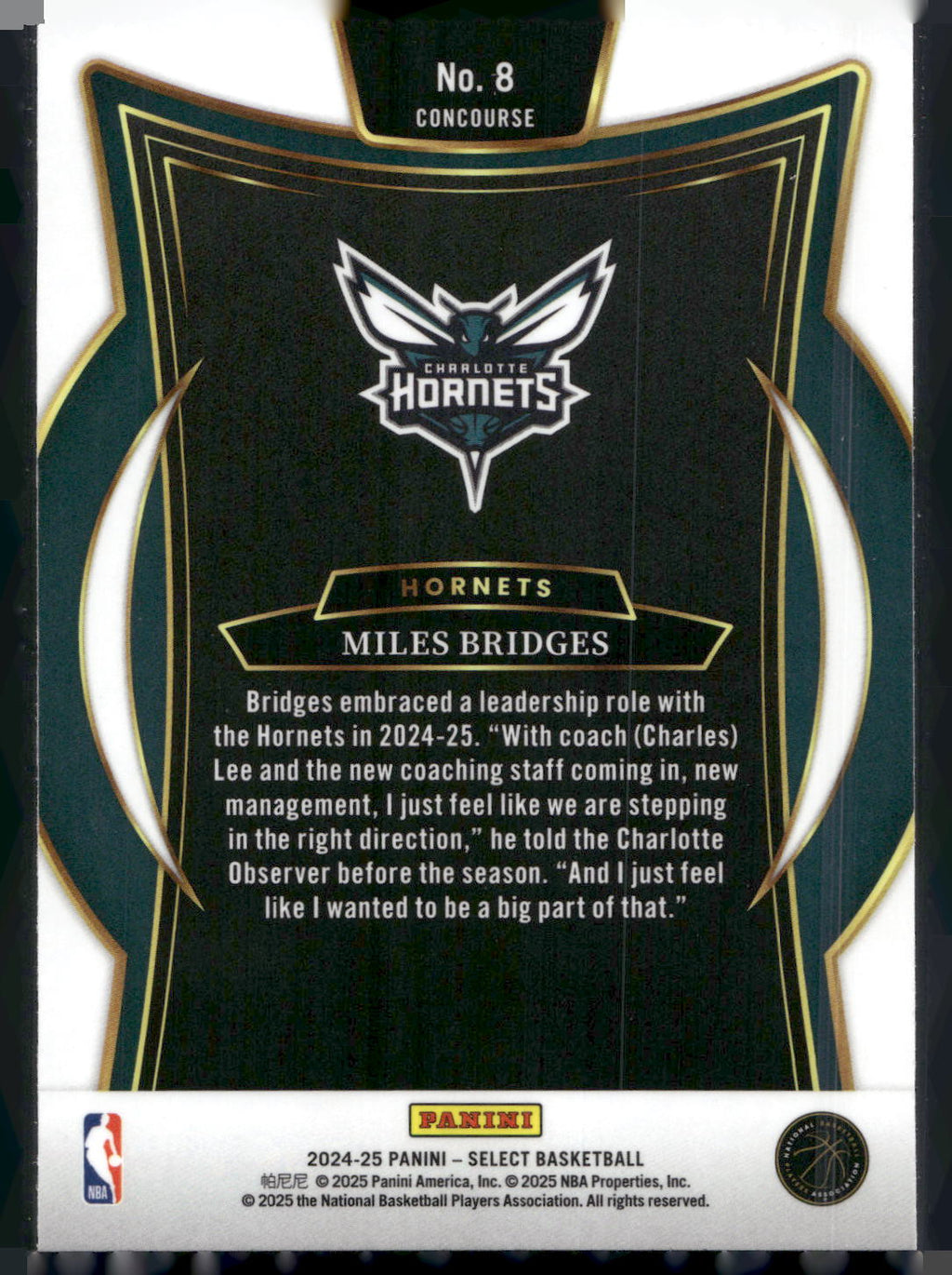 2024-25 Panini Select #8 Miles Bridges Blue (Retail)