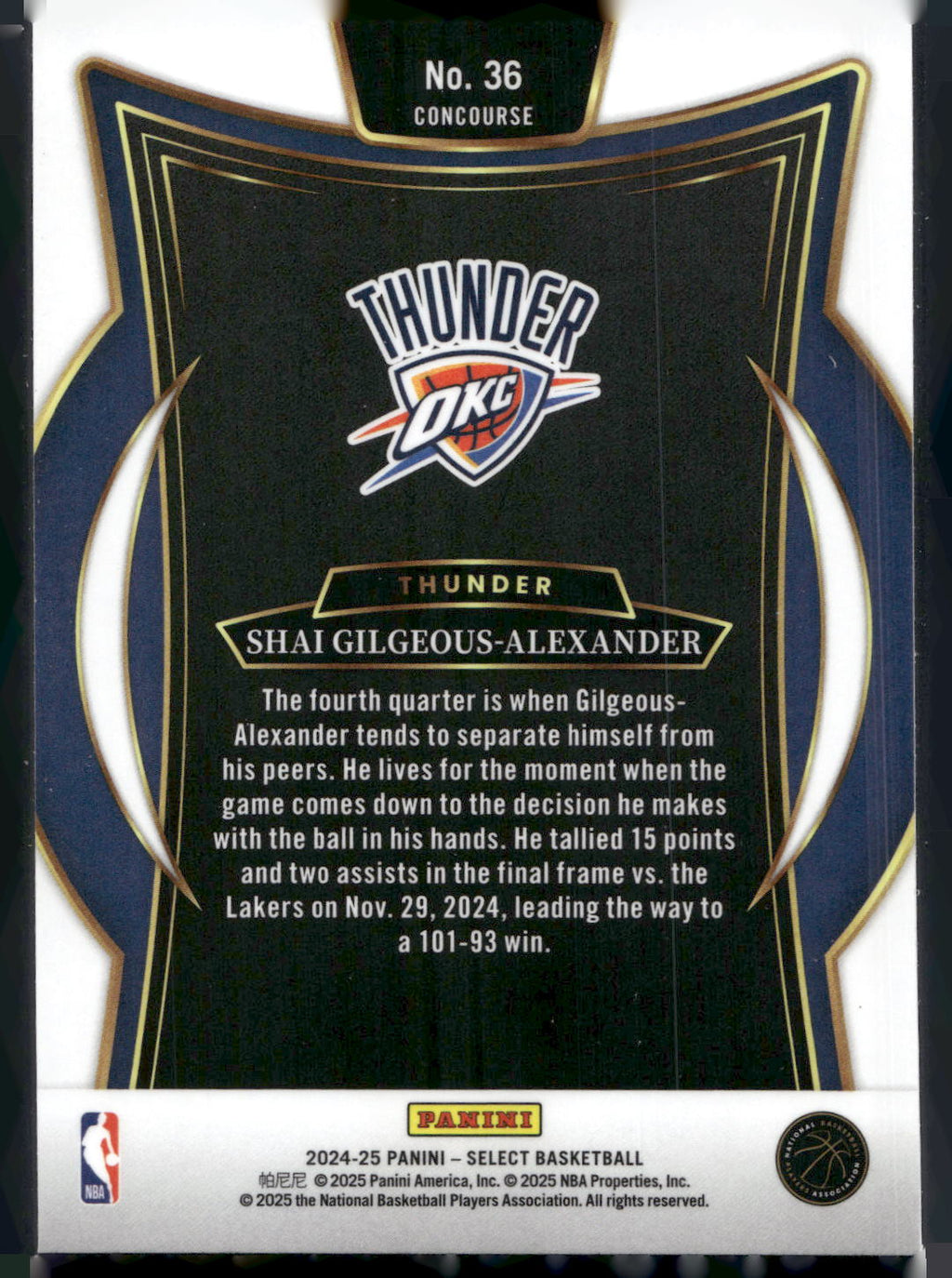 2024-25 Panini Select #36 Shai Gilgeous-Alexander Blue (Retail)