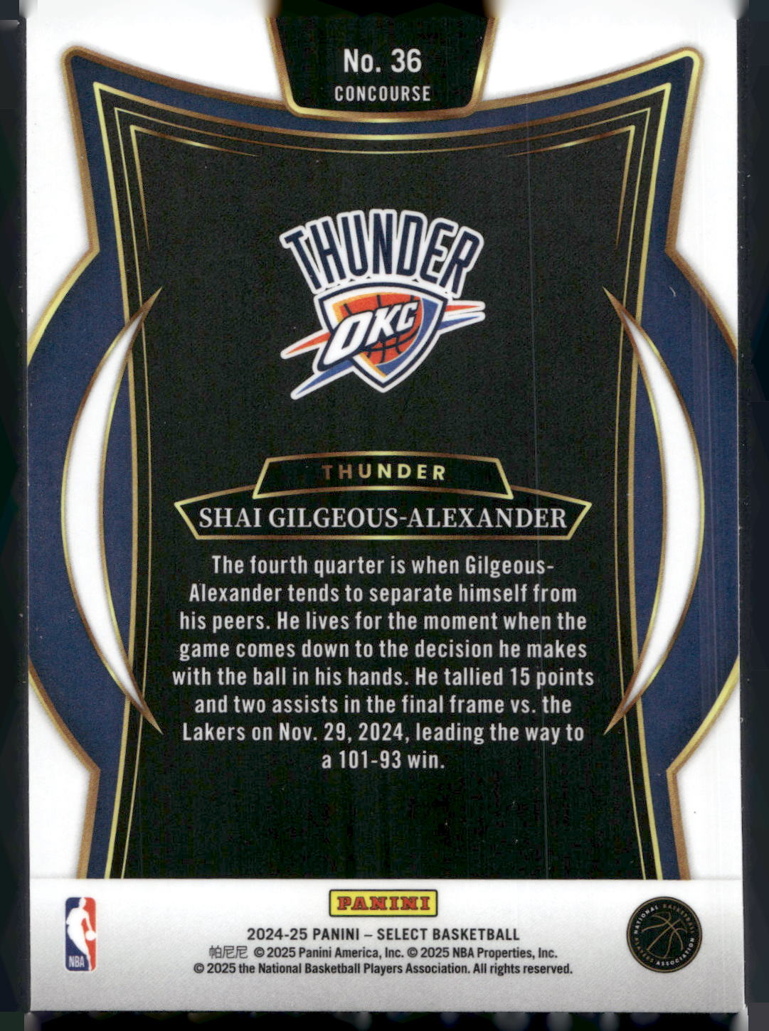 2024-25 Panini Select #36 Shai Gilgeous-Alexander Blue (Retail)