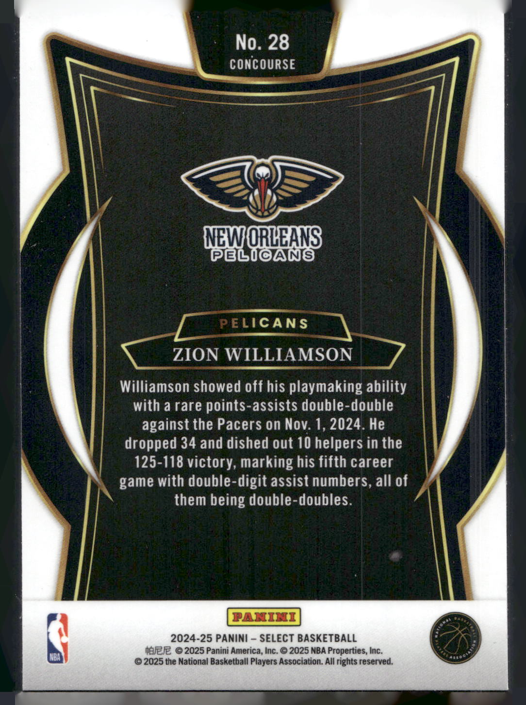 2024-25 Panini Select #28 Zion Williamson Blue (Retail)