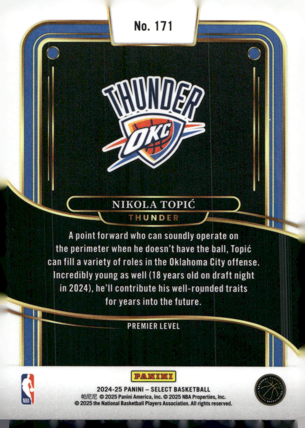 2024-25 Panini Select #171 Nikola Topic Blue (Retail)