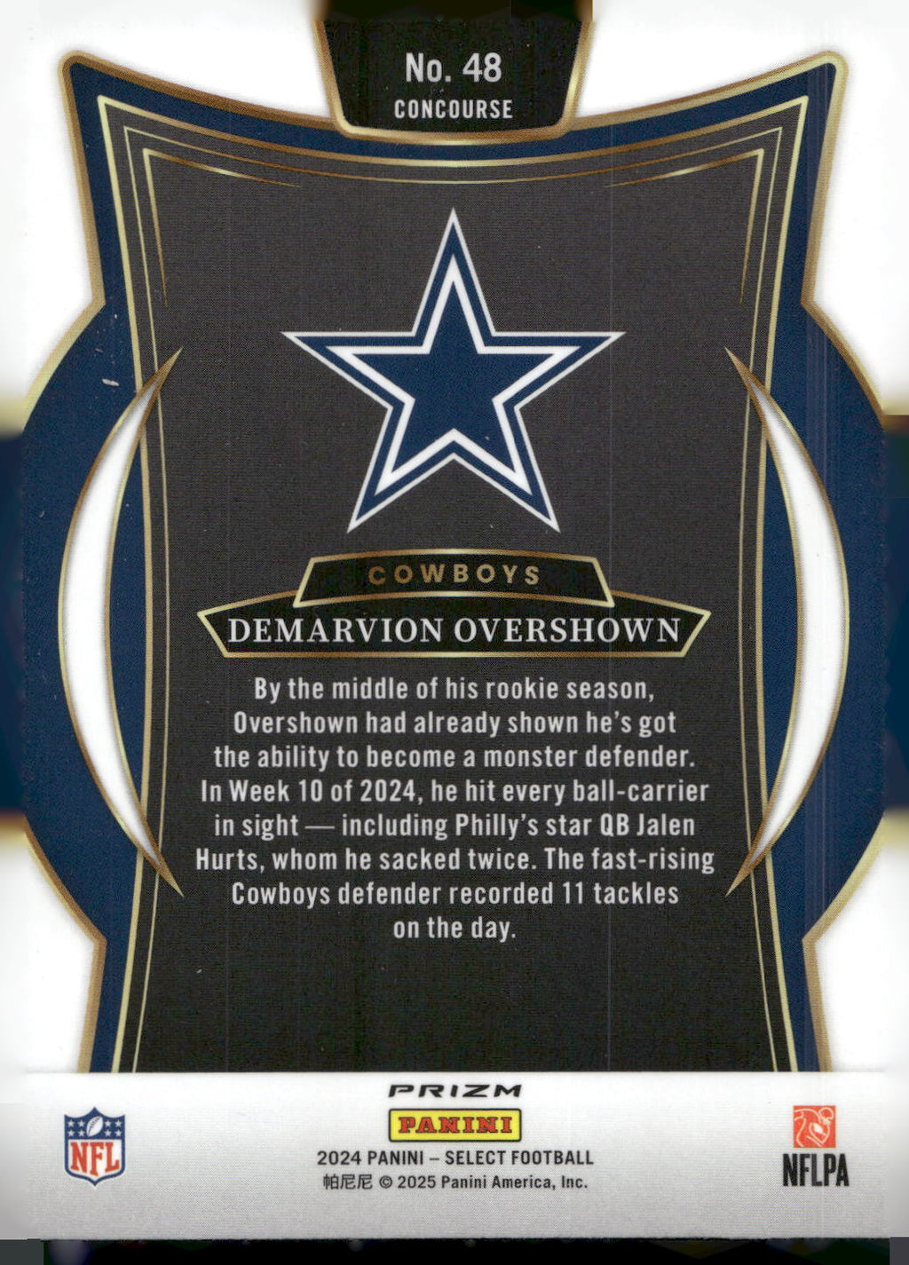 2024 Panini Select #48 Demarvion Overshown Black & Blue Prizm Shock