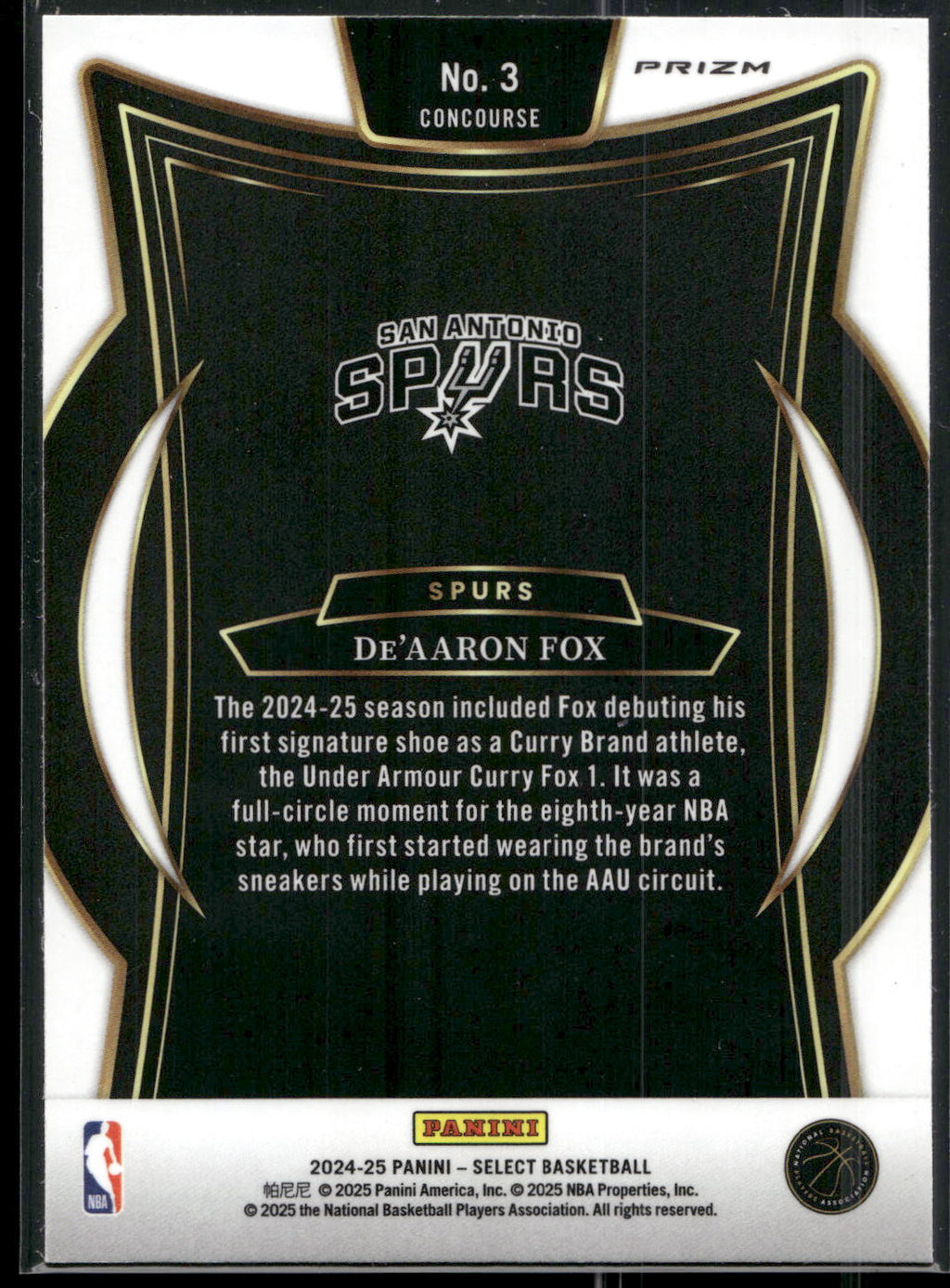 2024-25 Panini Select #3 De'Aaron Fox Blue Prizm