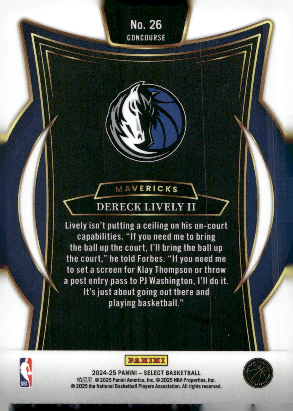 2024-25 Panini Select #26 Dereck Lively II Blue (Retail)