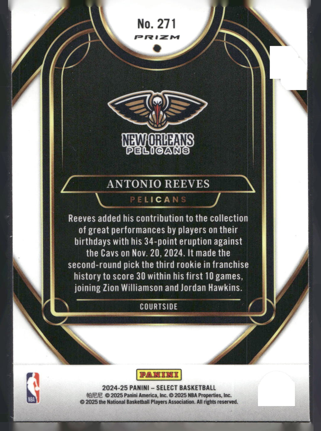 2024-25 Panini Select #271 Antonio Reeves Blue Prizm