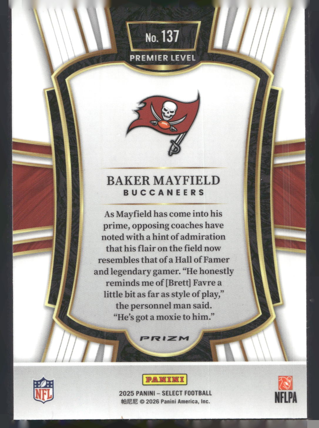 2025 Panini Select #137 Baker Mayfield Black and Red Prizm Shock