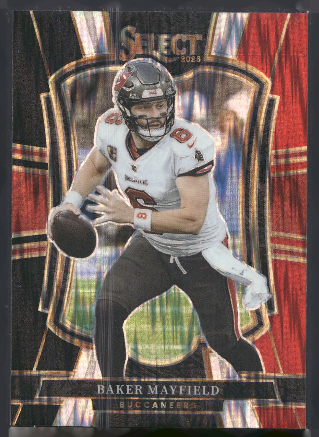 2025 Panini Select #137 Baker Mayfield Black and Red Prizm Shock