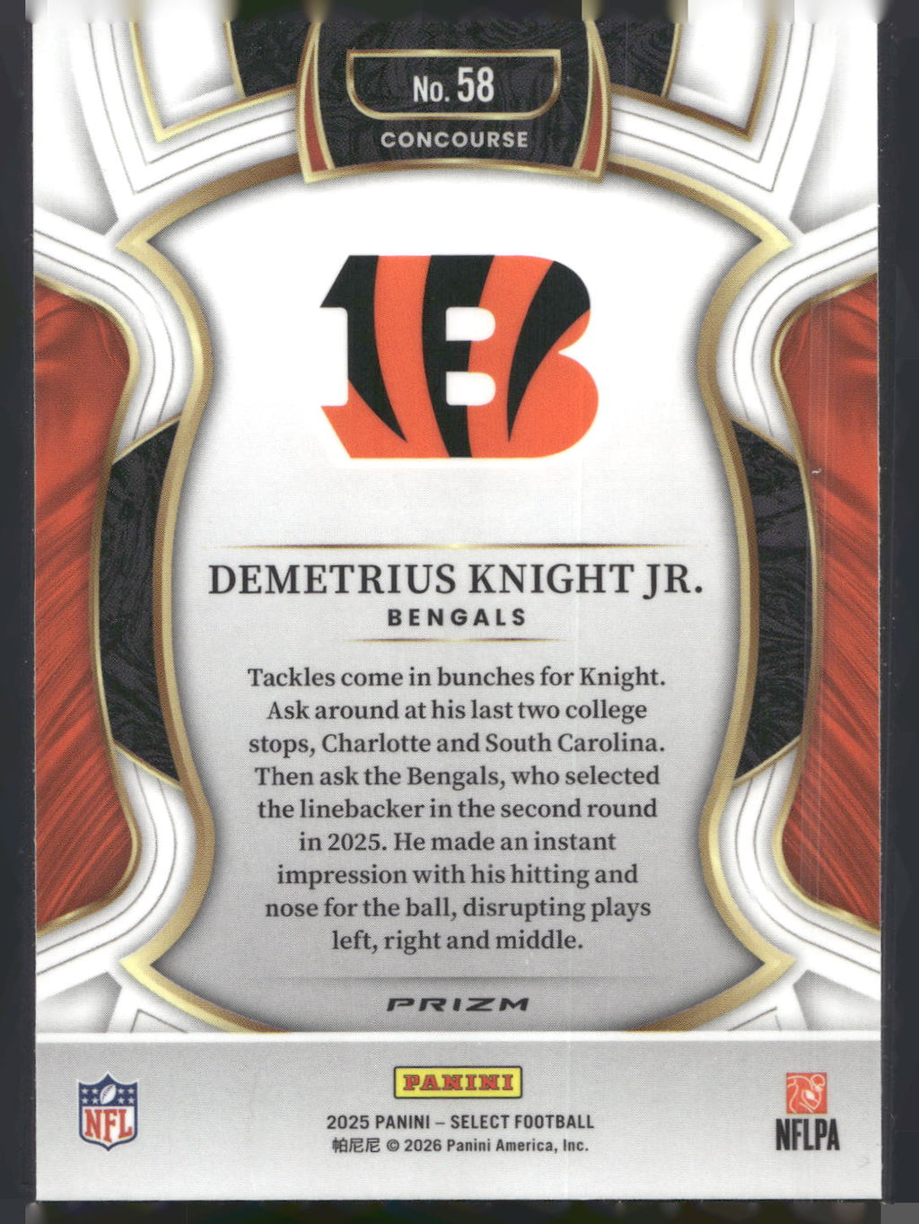 2025 Panini Select #58 Demetrius Knight Jr. Black and Red Prizm Shock