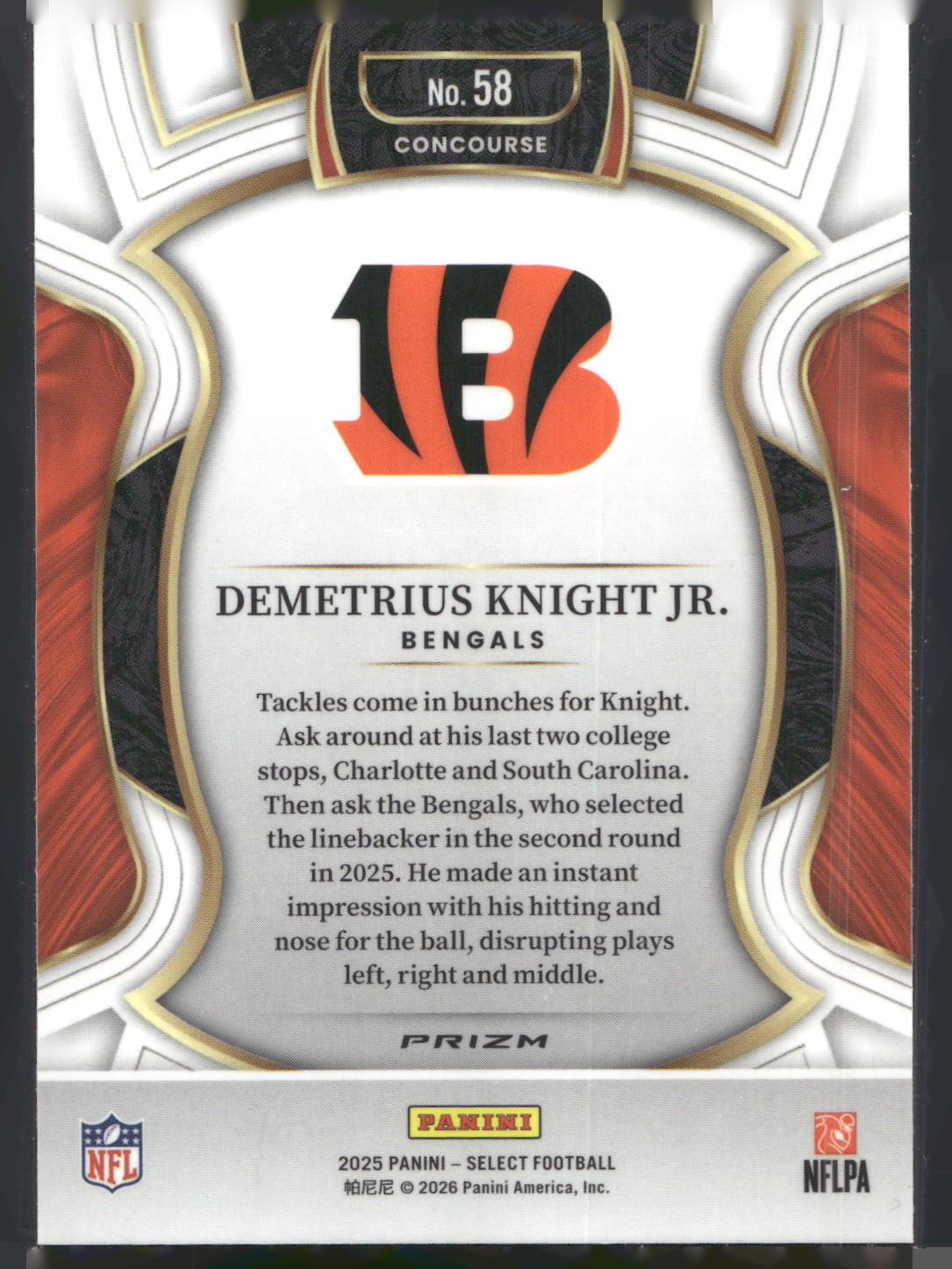 2025 Panini Select #58 Demetrius Knight Jr. Black and Red Prizm Shock
