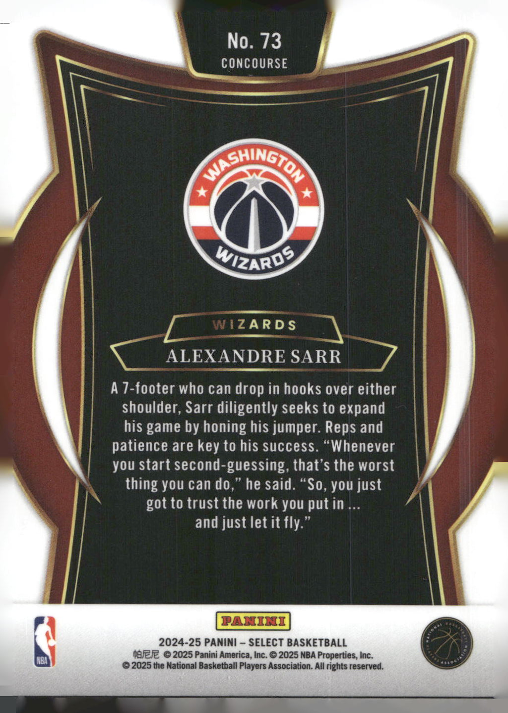 2024-25 Panini Select #73 Alexandre Sarr Blue (Retail)