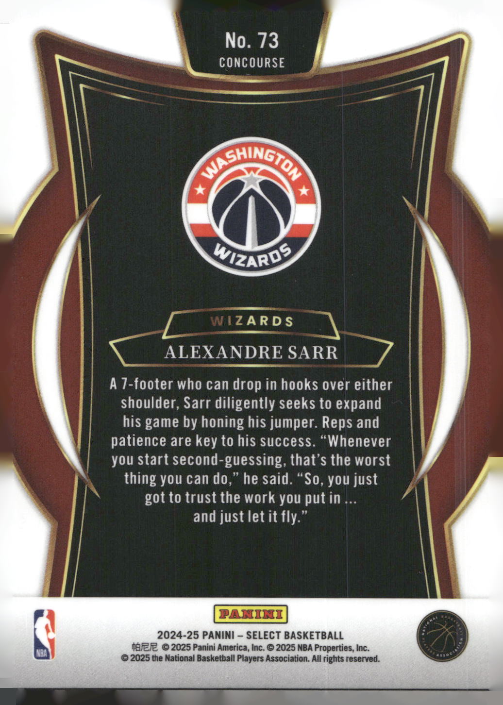 2024-25 Panini Select #73 Alexandre Sarr Blue (Retail)