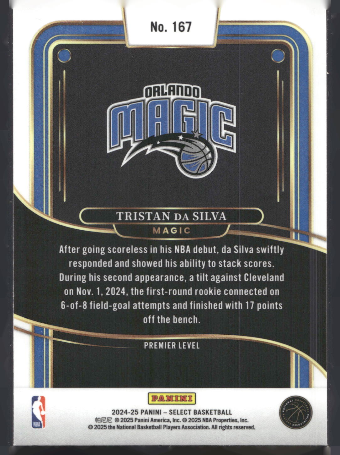 2024-25 Panini Select #167 Tristan da Silva Blue (Retail)