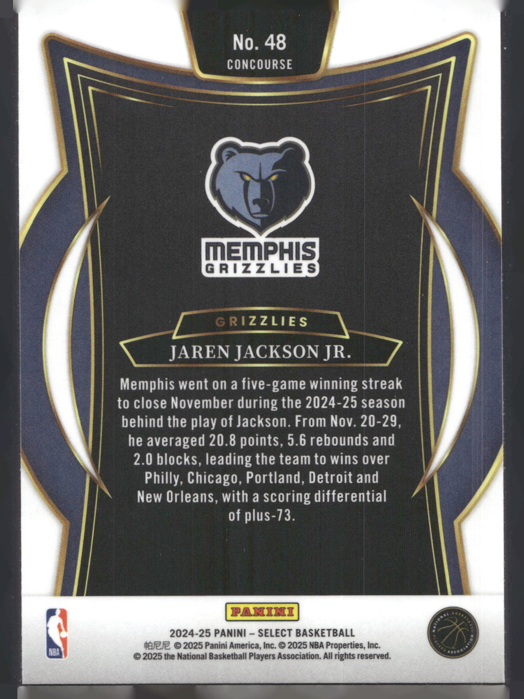 2024-25 Panini Select #48 Jaren Jackson Jr. Blue (Retail)