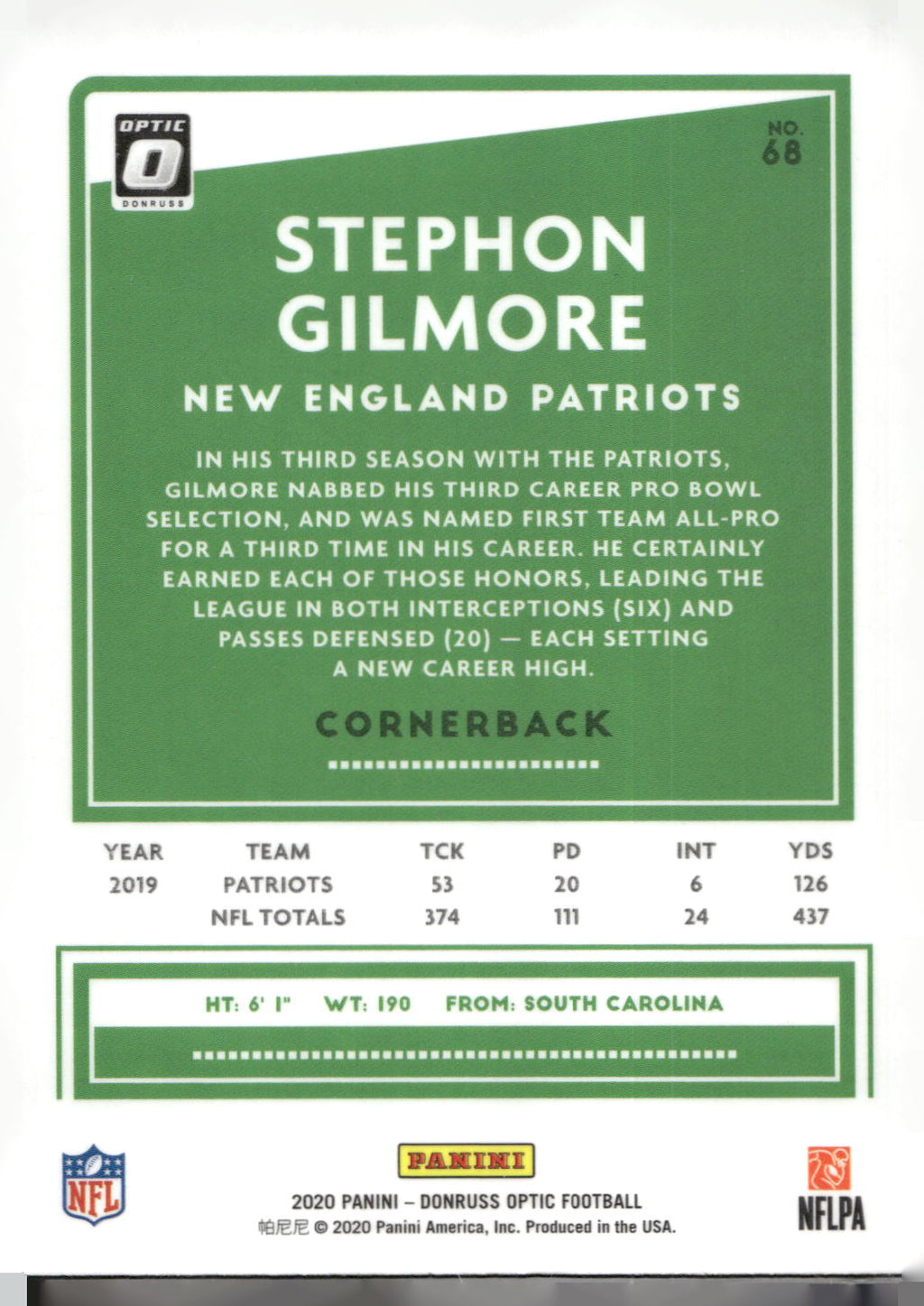 2020 Donruss Optic #68 Stephon Gilmore
