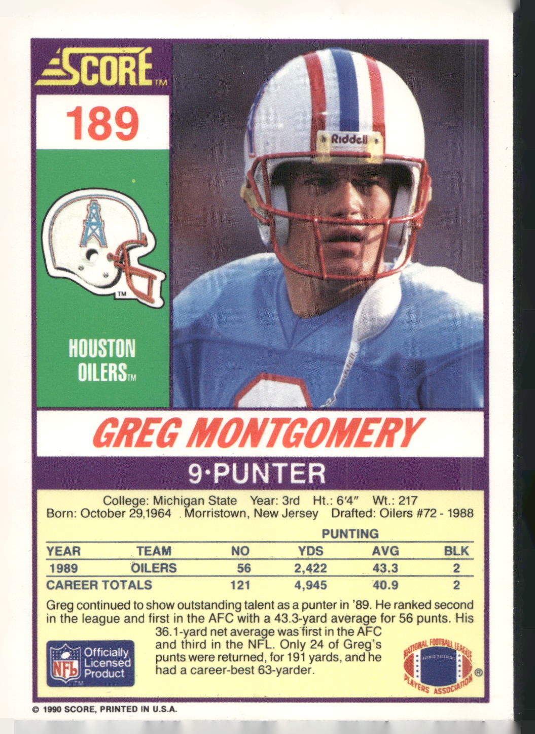 1990 Score #189 Greg Montgomery