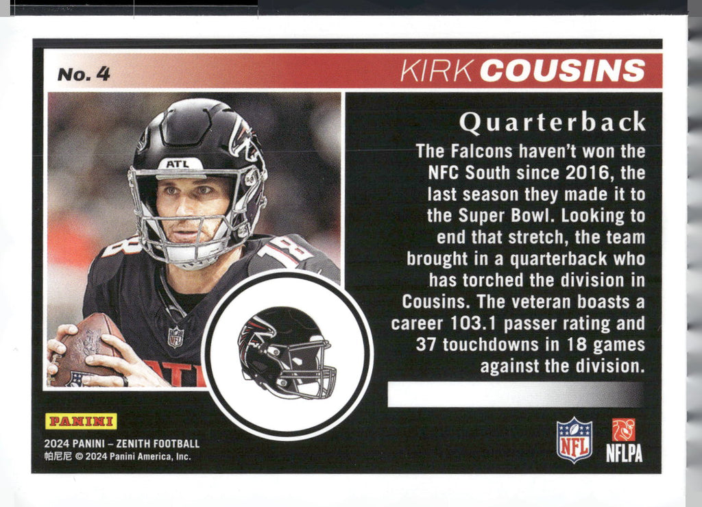 2024 Panini Zenith #4 Kirk Cousins Retail