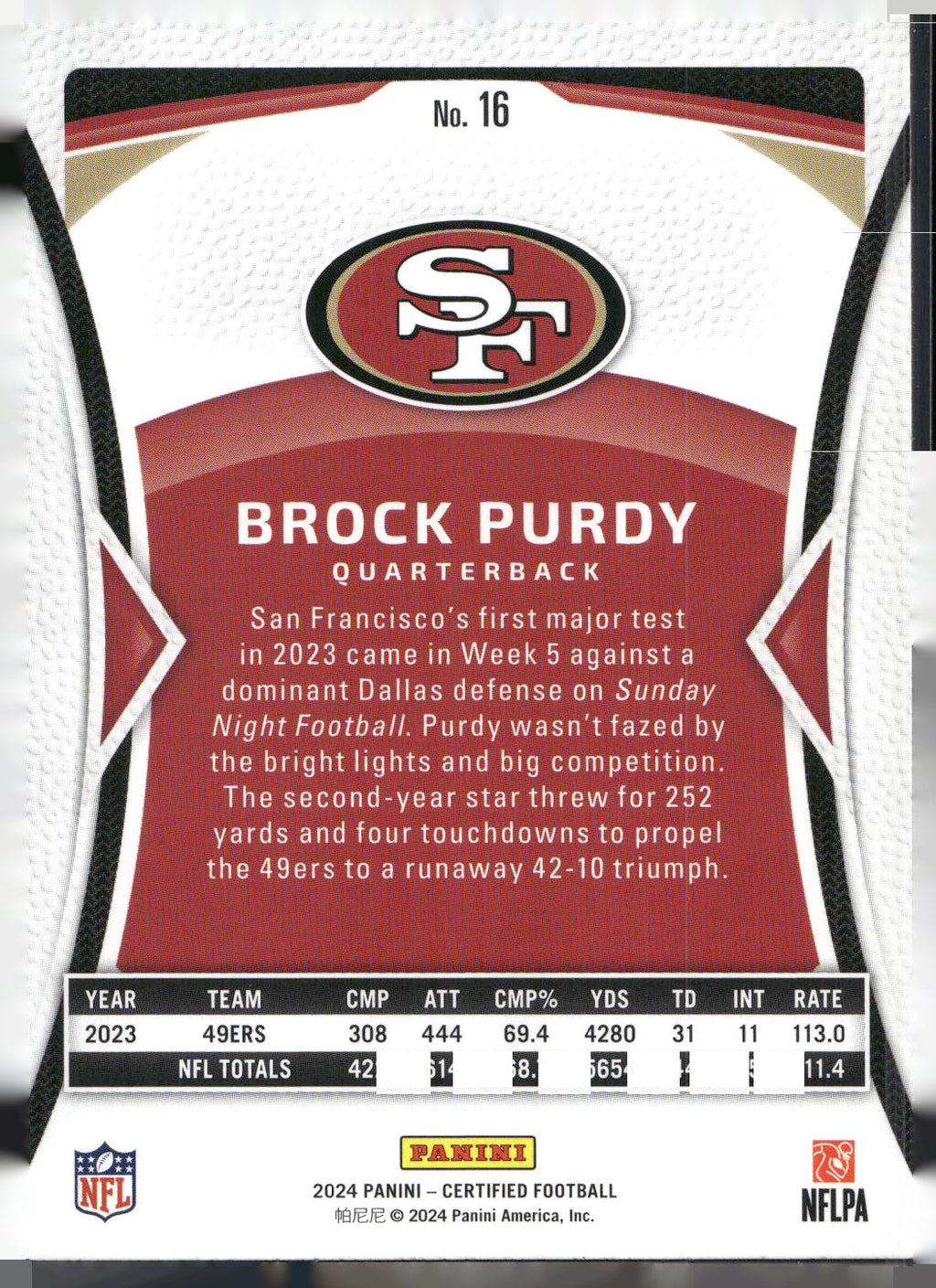 2024 Panini Certified #16 Brock Purdy