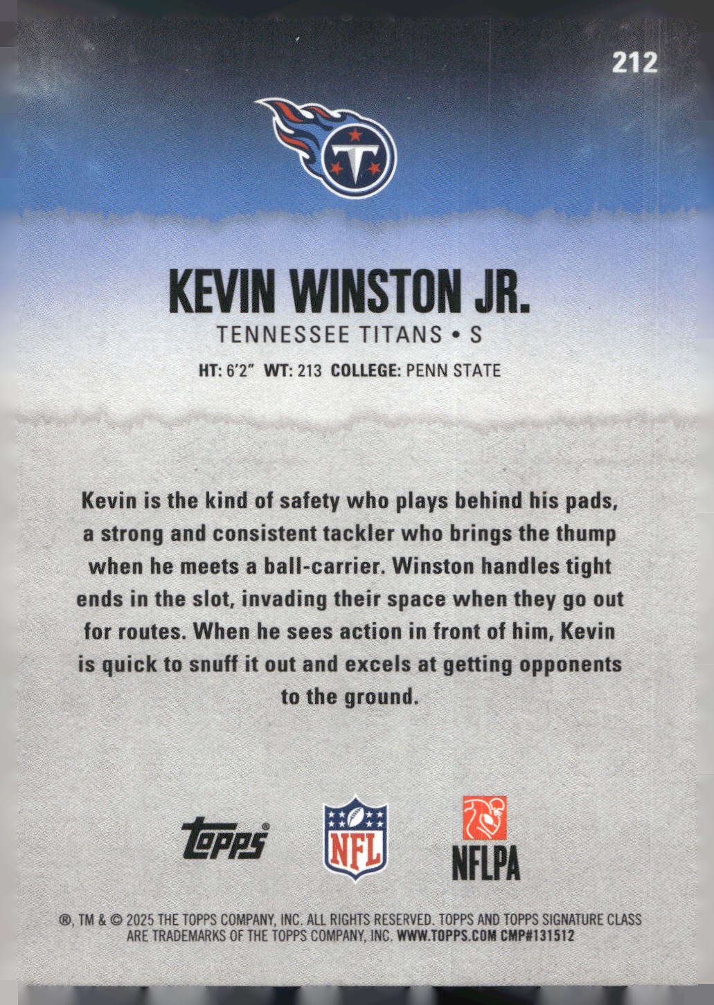 2025 Topps Signature Class #212 Kevin Winston Jr. Blue & Yellow