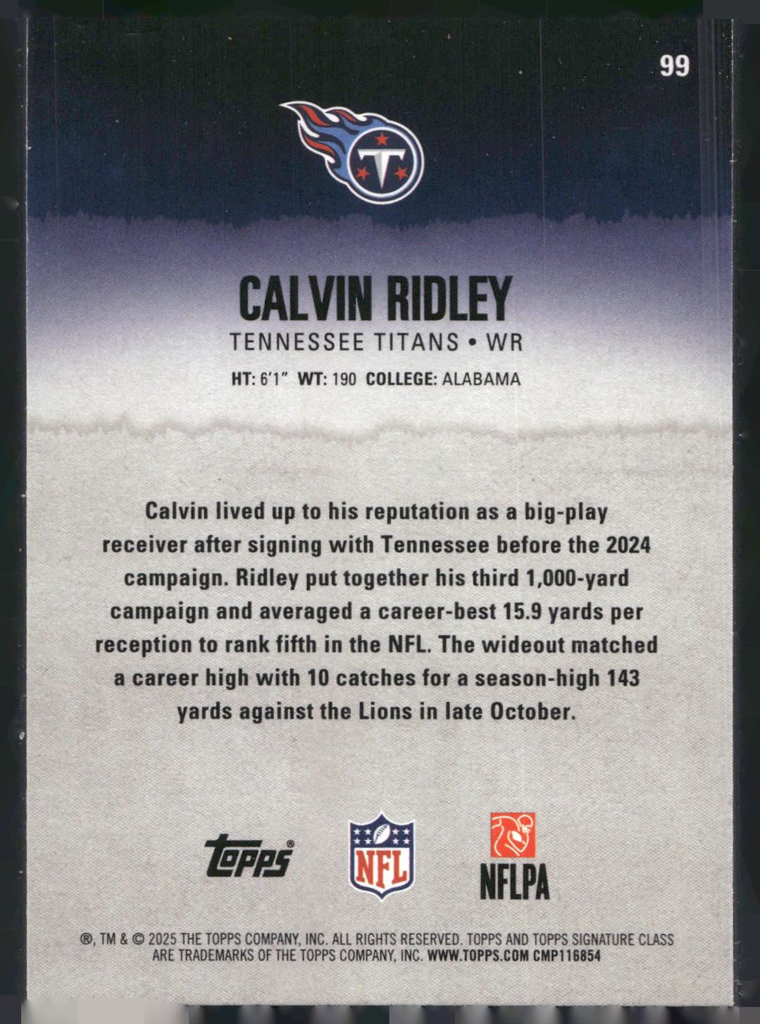2025 Topps Signature Class #99 Calvin Ridley Blue & Yellow
