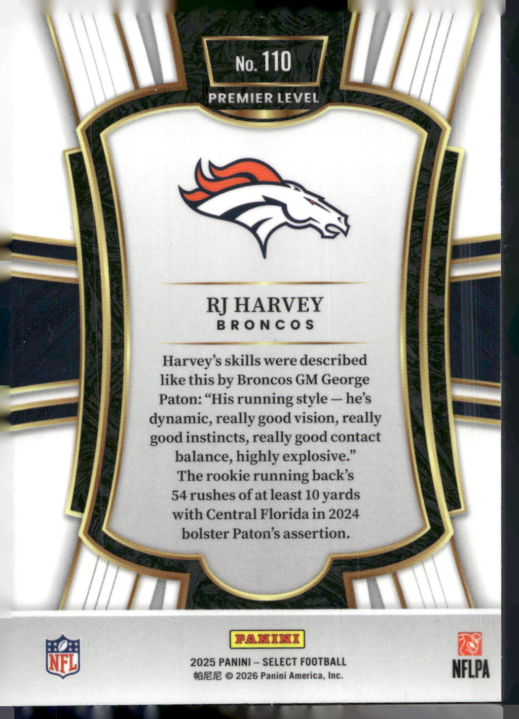 2025 Panini Select #110 RJ Harvey