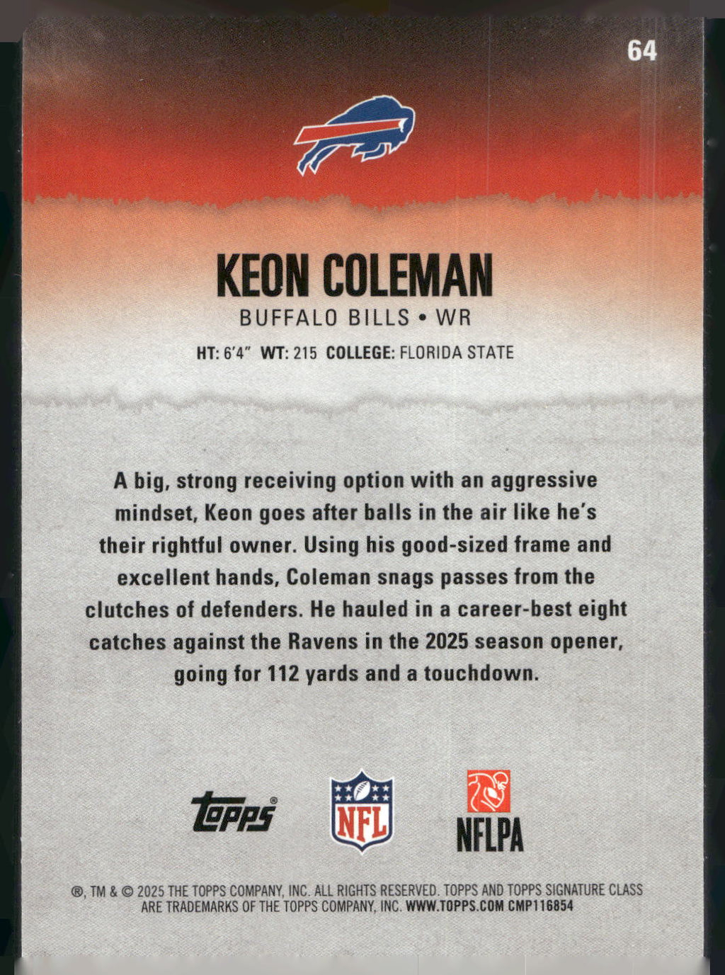 2025 Topps Signature Class #64 Keon Coleman