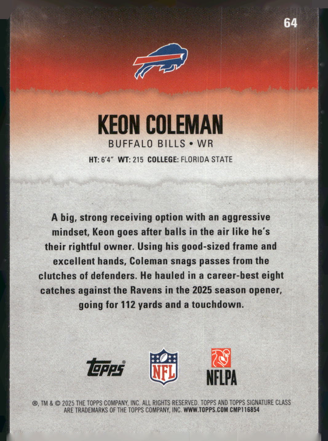 2025 Topps Signature Class #64 Keon Coleman