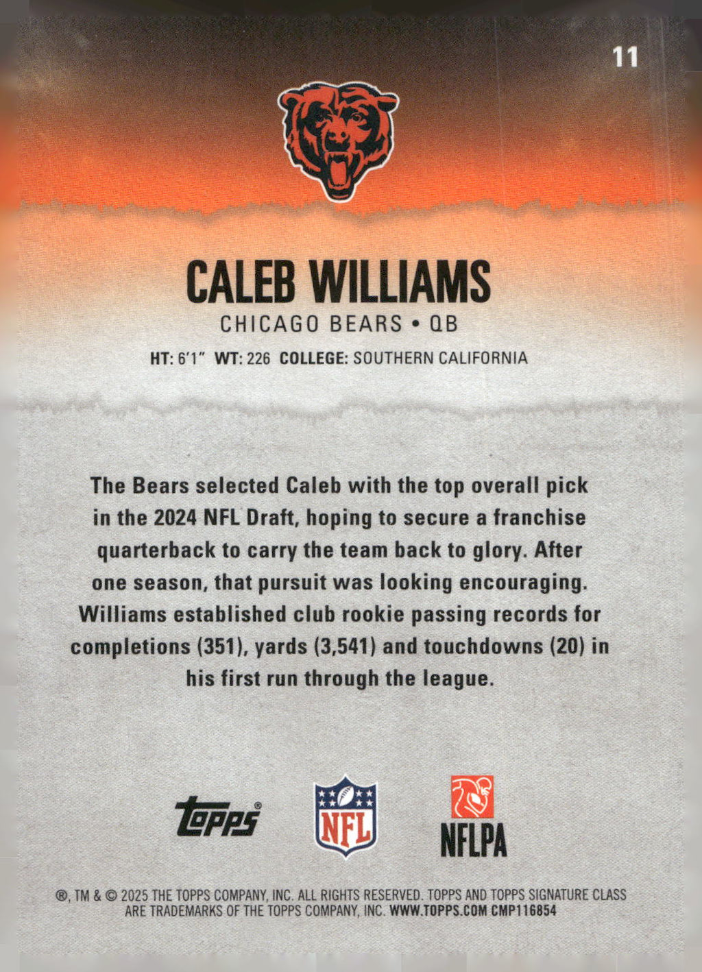 2025 Topps Signature Class #11 Caleb Williams