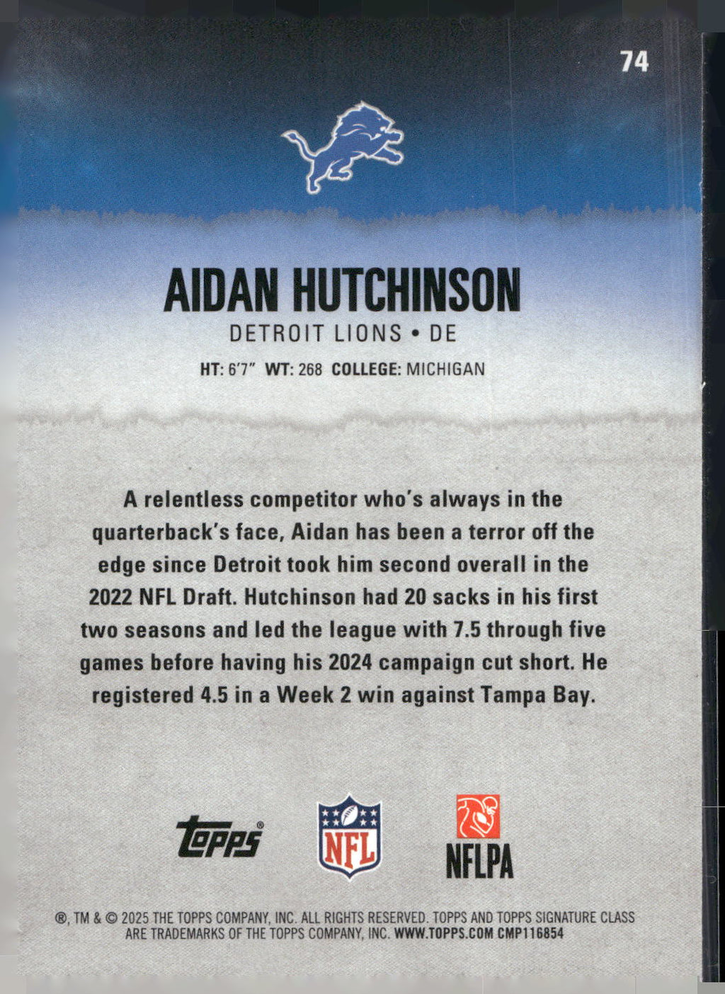 2025 Topps Signature Class #74 Aidan Hutchinson
