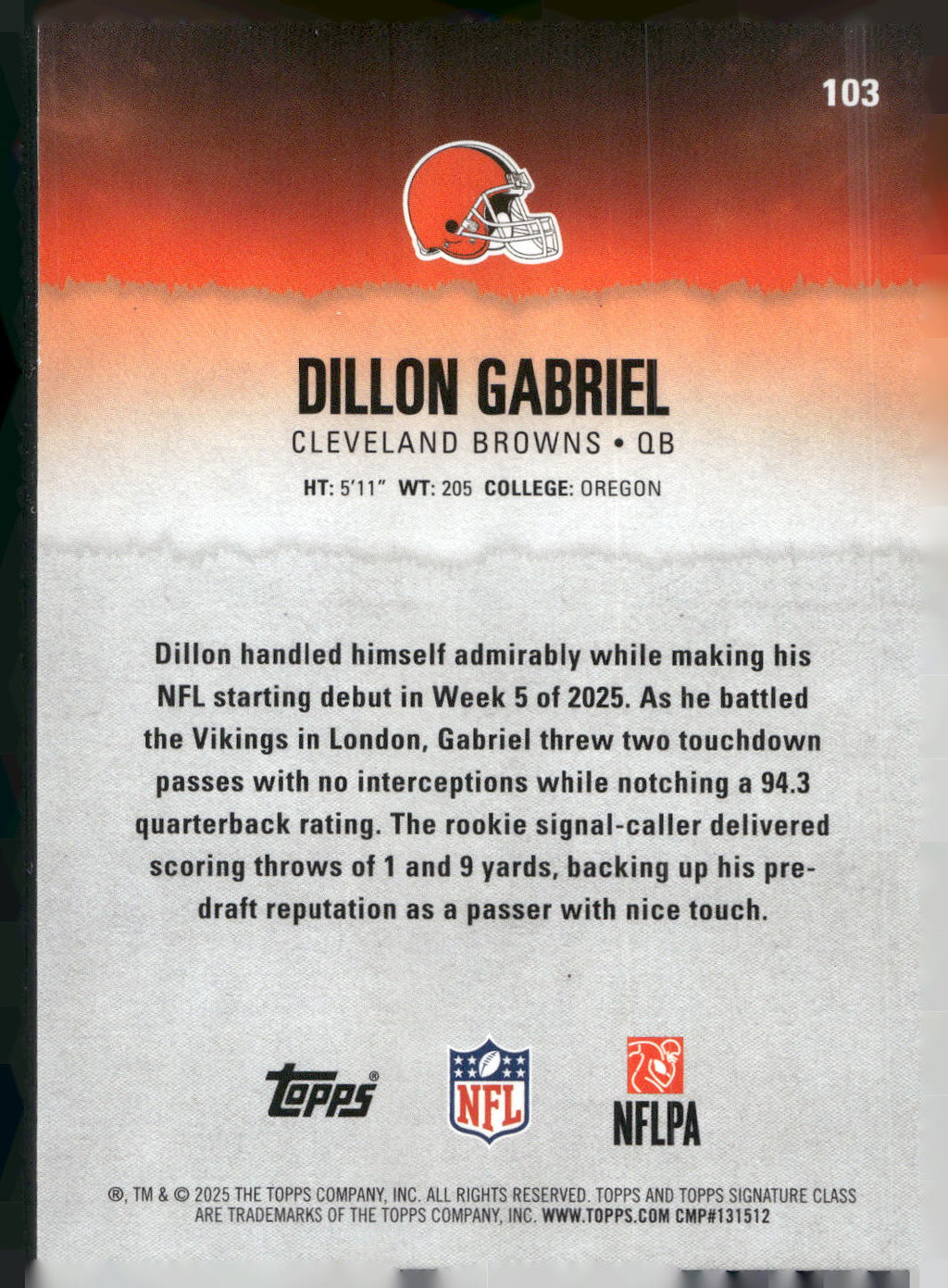 2025 Topps Signature Class #103 Dillon Gabriel