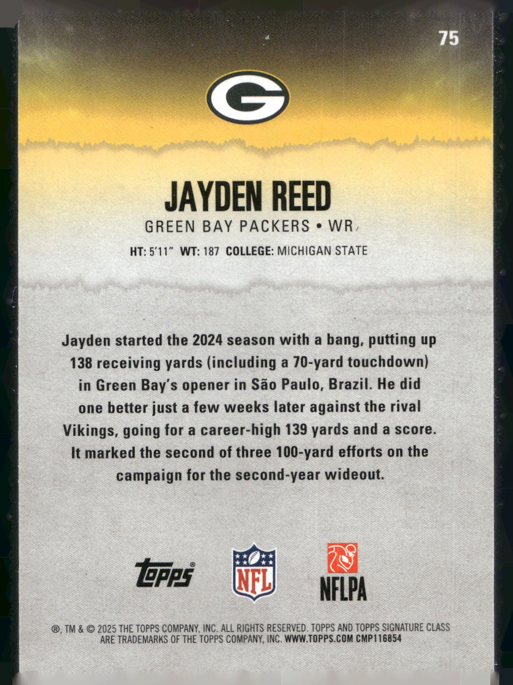 2025 Topps Signature Class #75 Jayden Reed