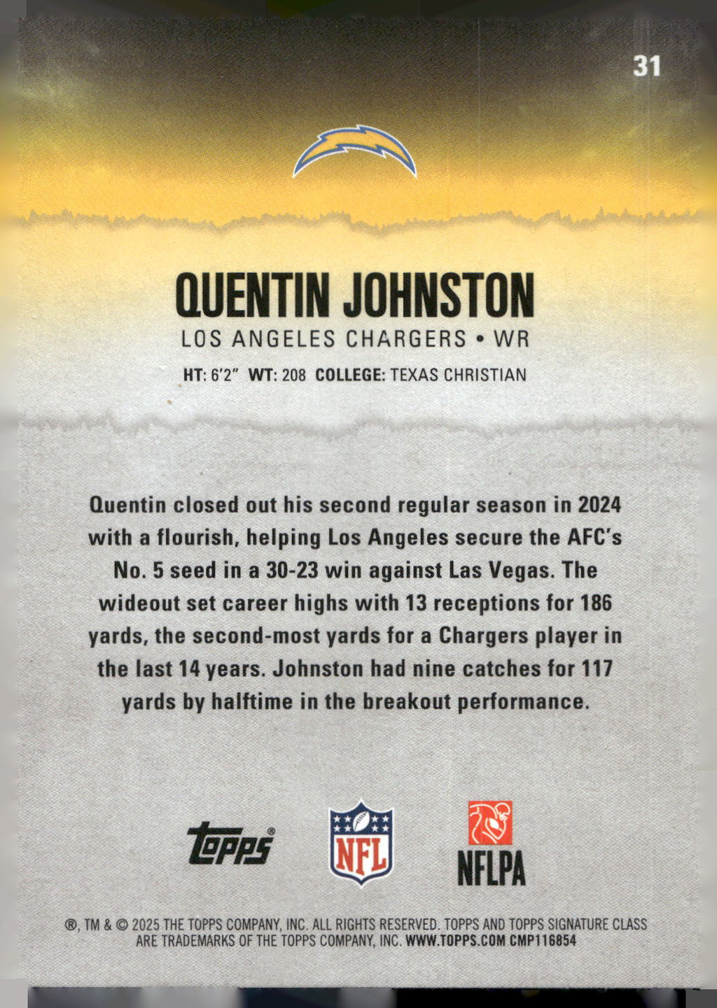 2025 Topps Signature Class #31 Quentin Johnston