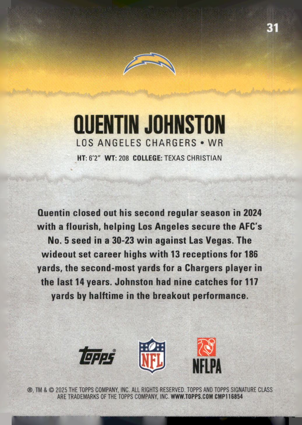 2025 Topps Signature Class #31 Quentin Johnston